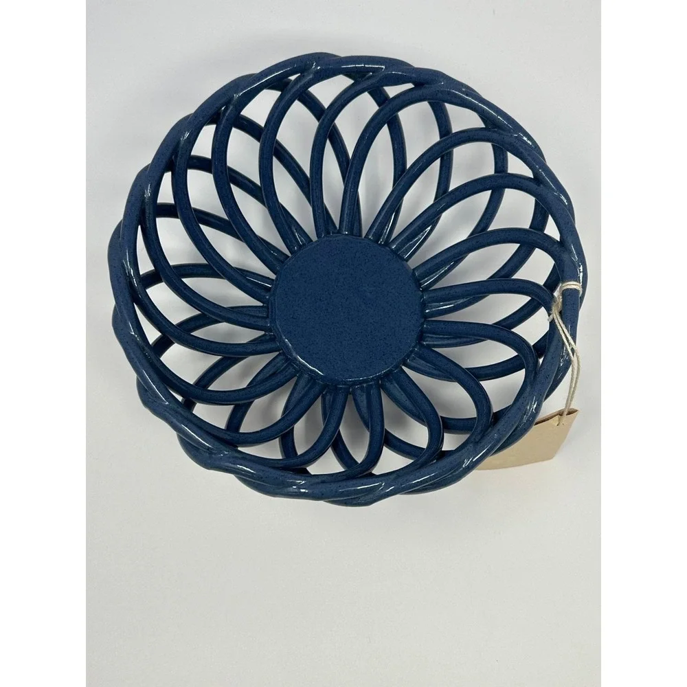 Vintage NEW Blue Eucalyptus Stoneware Woven Bread Warming Basket Made In USA